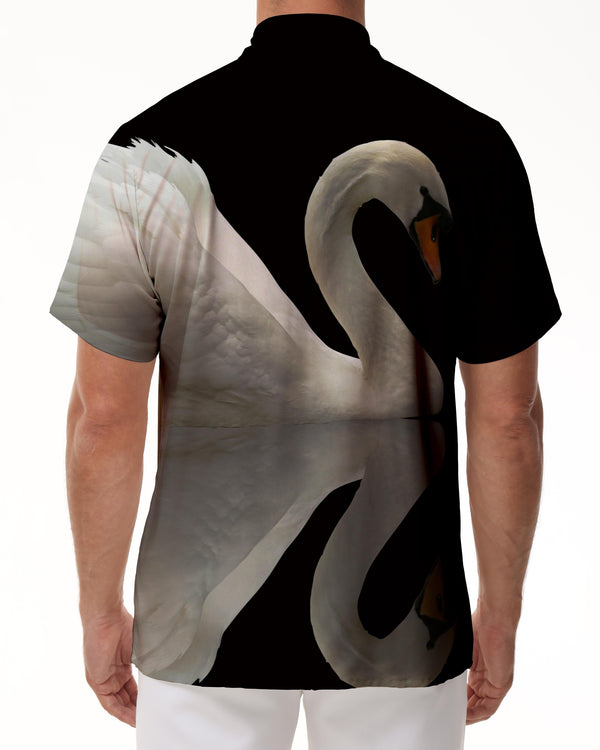 
White Swan Clear Lake Men's Casual Loose Shirt Short Sleeve Button Hawaiian Lapel Lapel Four Seasons Tropical Shirt Top
                