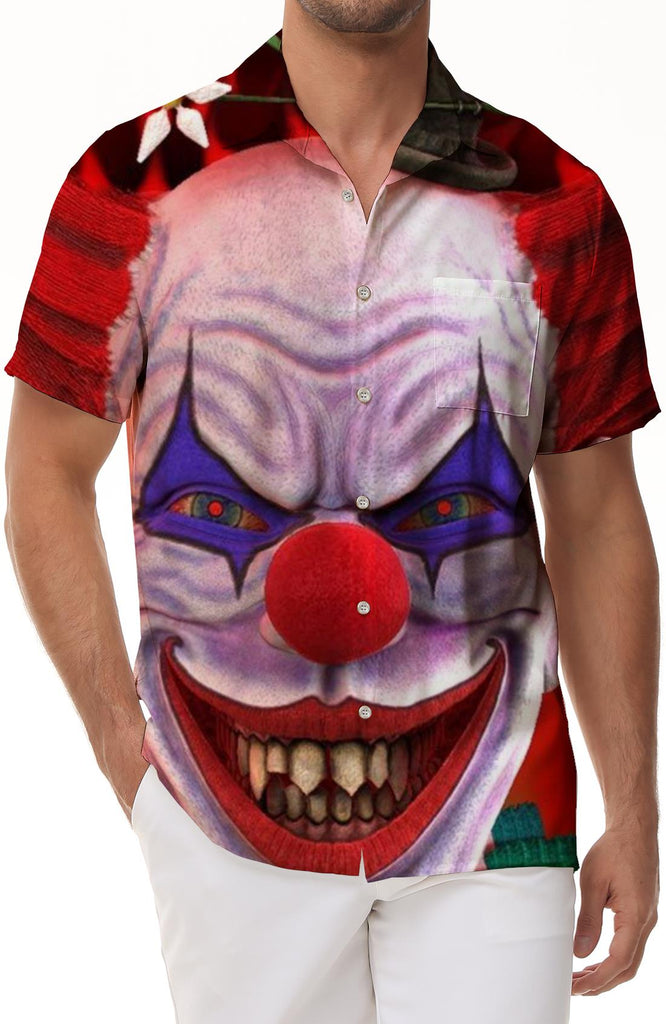 3D printed short-sleeved shirt tropical rainforest men's casual loose daily vacation travel Hawaiian pocket lapel button short-sleeved shirt crazy clown