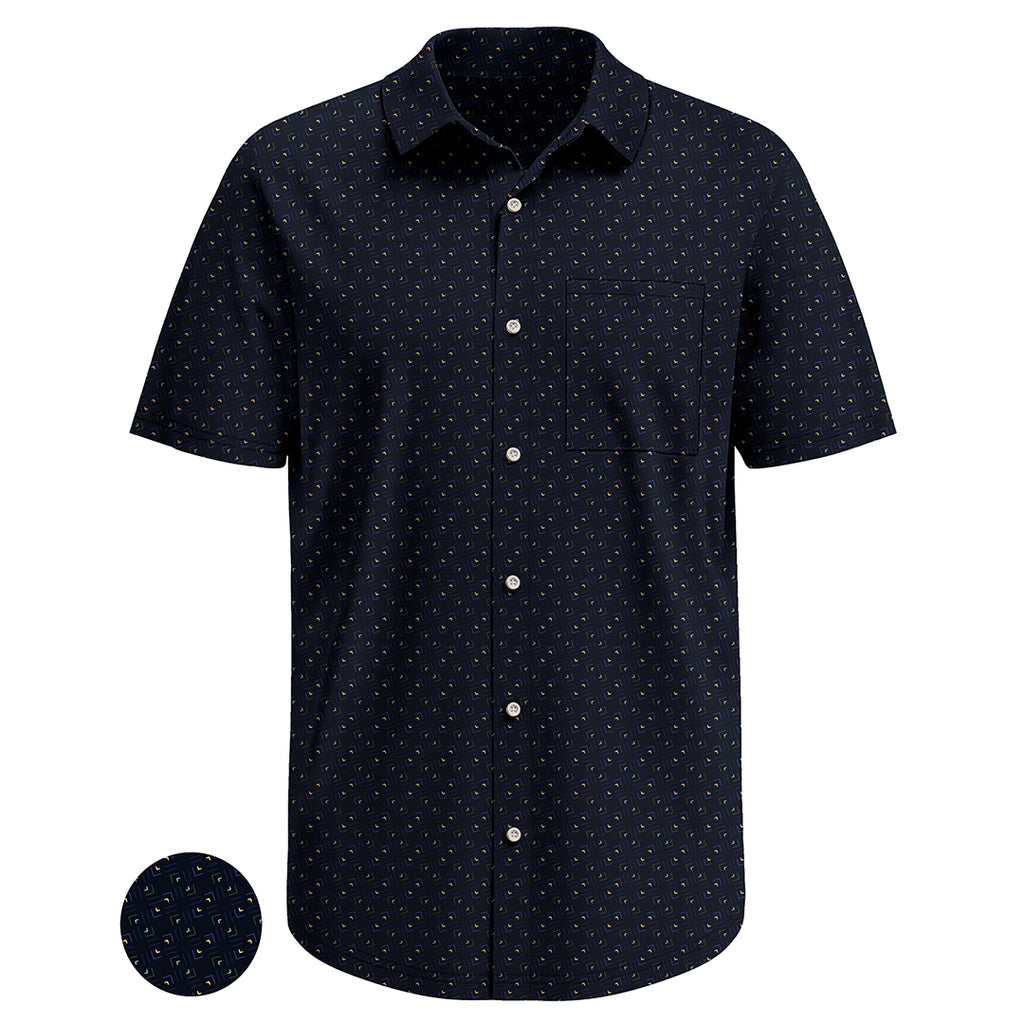 Men’s Everyday Micro Print Polo Shirt with Structured Collar – Breathable, Soft, Durable