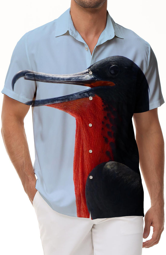 Art Bird Red Men's Hawaiian Shirt Casual Short Sleeve Button Seaside Beach Clothing