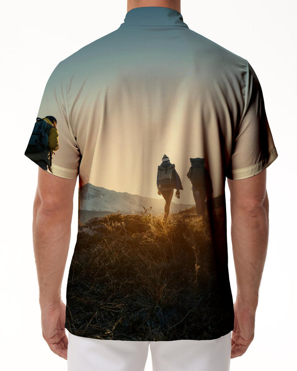 
Outdoor mountaineering 3d print pattern Hawaiian tropical button-down lapel pockets men's casual loose regular shirt tops
                