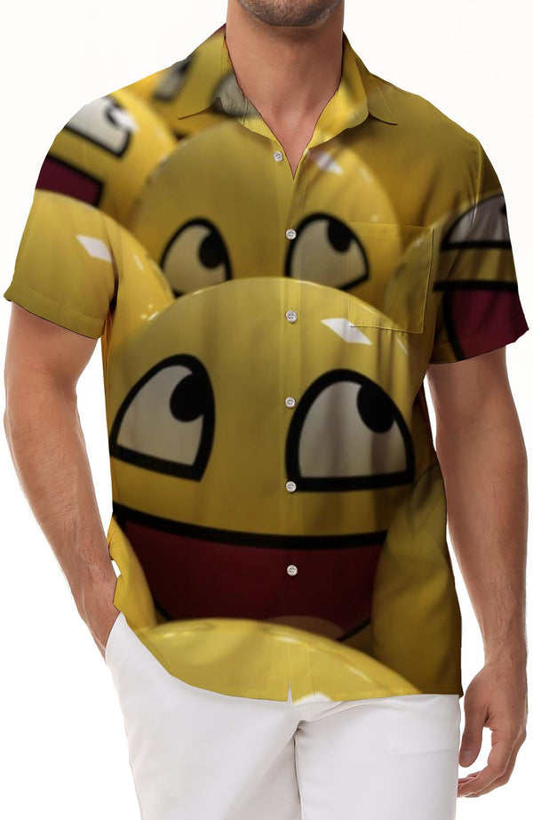 
Funny expression pack yellow tropical fashion men's casual Hawaiian four seasons shirt short sleeve comfortable and breathable
                