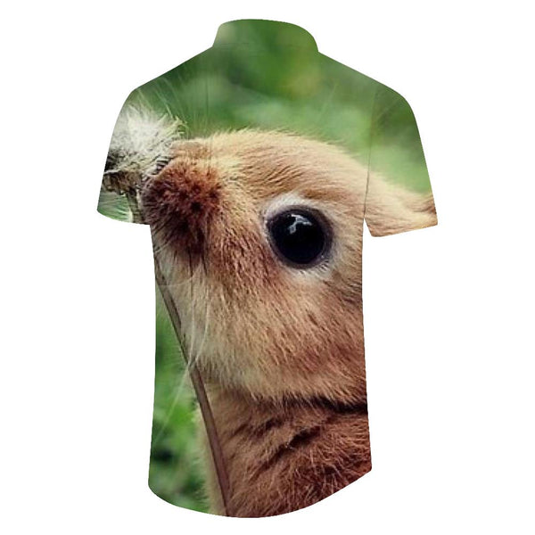 
Cute furry rabbit animal men's casual loose short sleeve shirt tropical summer Hawaiian tropical pocket lapel button-down top
                