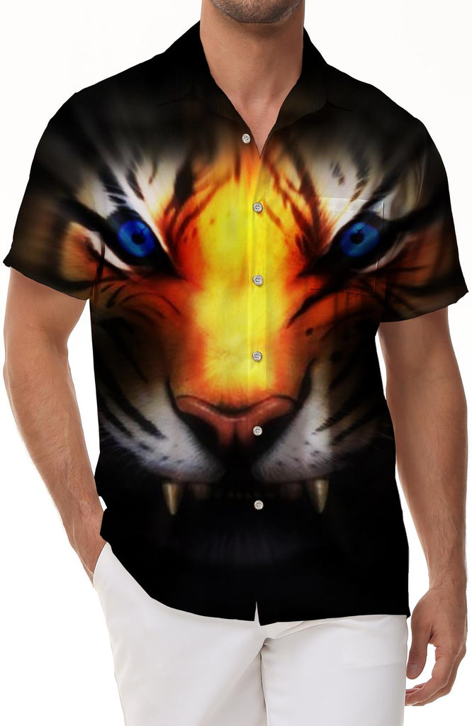 Jungle King aura tiger fashion style personality men's suitable beach shirt Hawaiian pocket short sleeve print tiger short sleeve beach