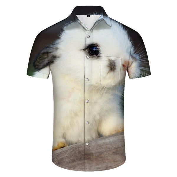 
Cute Rabbit Men's Cuban Shirt Short Sleeve Button Hawaiian Shirt Summer Casual Beach Shirt White
                