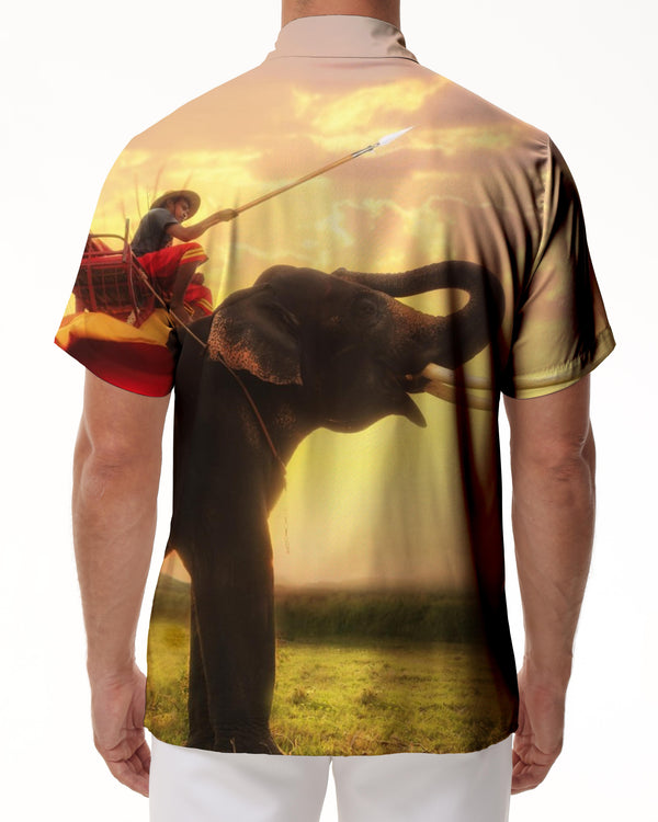 
Thailand Wild Nature Elephant Pattern Print Men's Formal Shirt Casual Button Short Sleeve Summer Beach Shirt Vacation Shirt
                