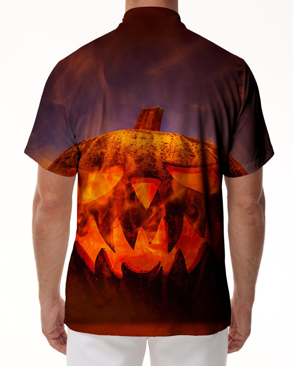 
Halloween Pumpkin Flame Stove Mens Hawaiian Shirt Summer Beach Tropical Short Sleeve Button Shirt Lapel
                