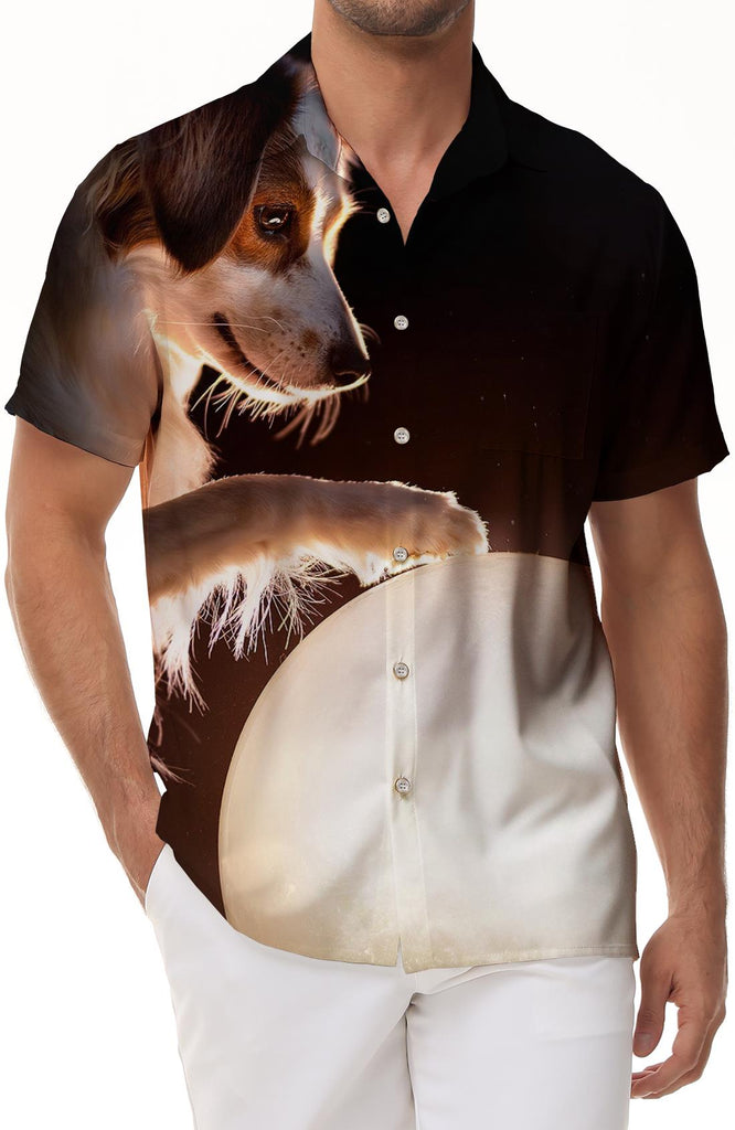 Dog Animal Pet Paw Men's Casual Comfortable Breathable Short Sleeve Shirt Lapel Hawaiian Short Sleeve Shirt Summer Seaside Essential