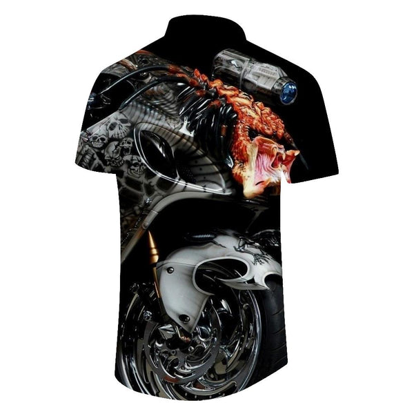 
Horror Undead Motorcycle Skull Men's 3D Printed Pattern Short Sleeve Street Hip Hop Lapel Casual Top Regular Style
                