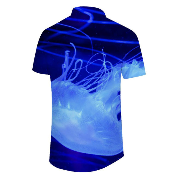 
Blue Jellyfish Undersea Digital Print Men's Casual Loose Short Sleeve Shirt Hawaiian Tropical Button Comfortable Breathable Shirt Top
                