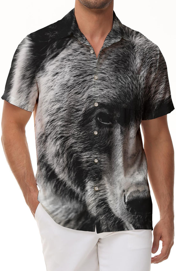 Russian Gray Bear Creative Shirt Short Sleeve Lapel Print Pattern Hawaiian Tropical Beach Seaside Men's Clothing