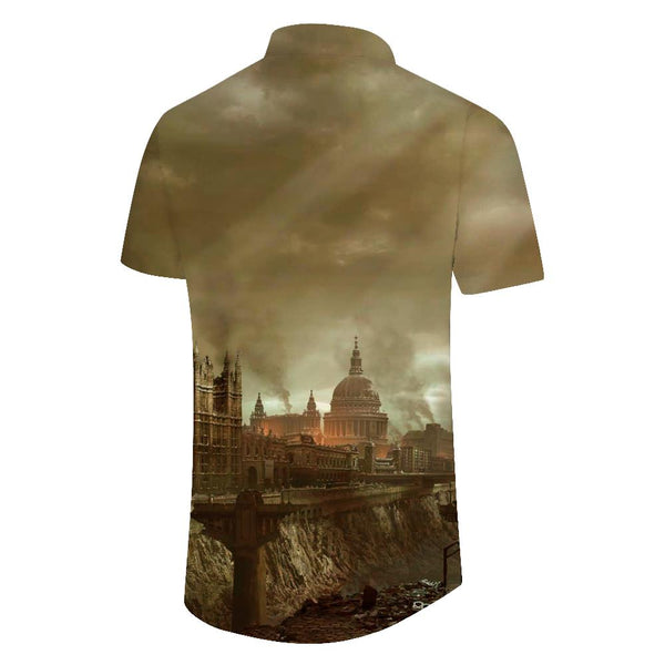 
War City London Landscape Men's Casual Loose Vacation Beach Summer Short Sleeve Shirt Tops
                