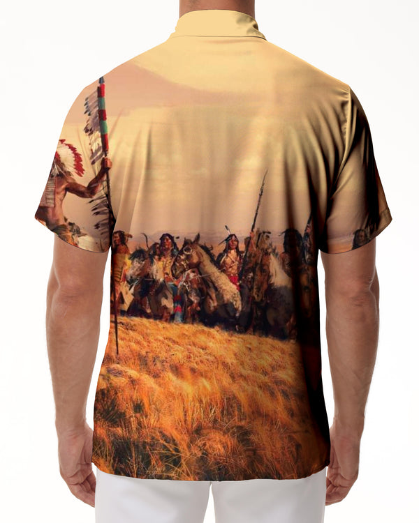 
Comfortable Men's Casual Hawaiian Shirt Denim Print Beige Sleeve Shirt Cool Summer Top Retro Breathable
                