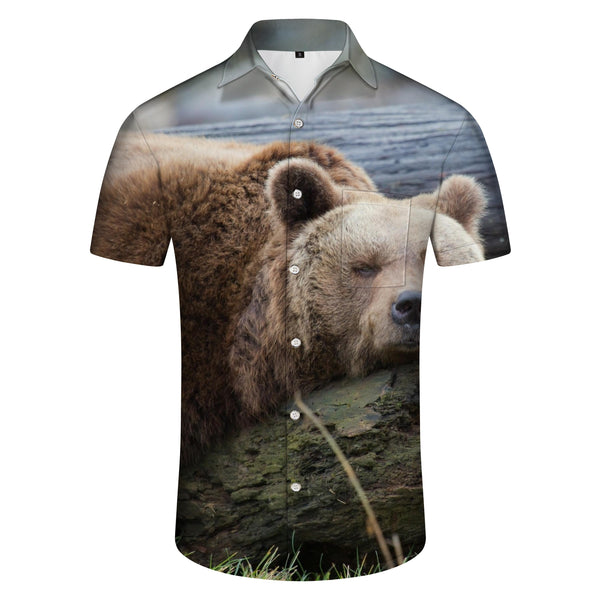 
Ecological balance brown bear sleeping in a tree print men's short sleeve Hawaiian shirt animal
                