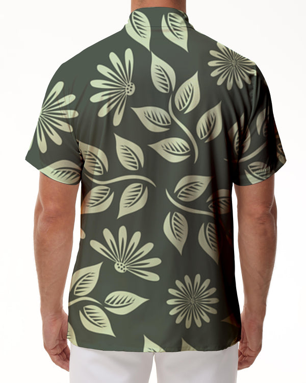 
Green floral Hawaiian pattern 3d digital print men's casual daily travel short sleeve tropical fashion button down lapel shirt
                