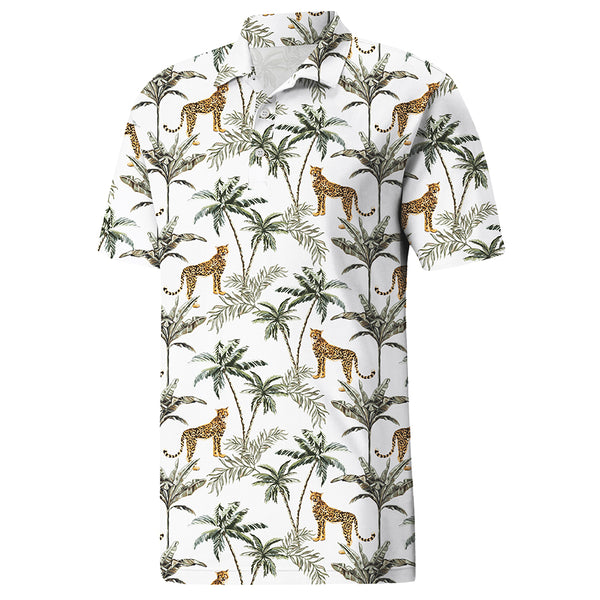 Men’s Palm Tree Print Casual Polo Shirt for Summer Vacation – Breathable Fabric, Easy Movement