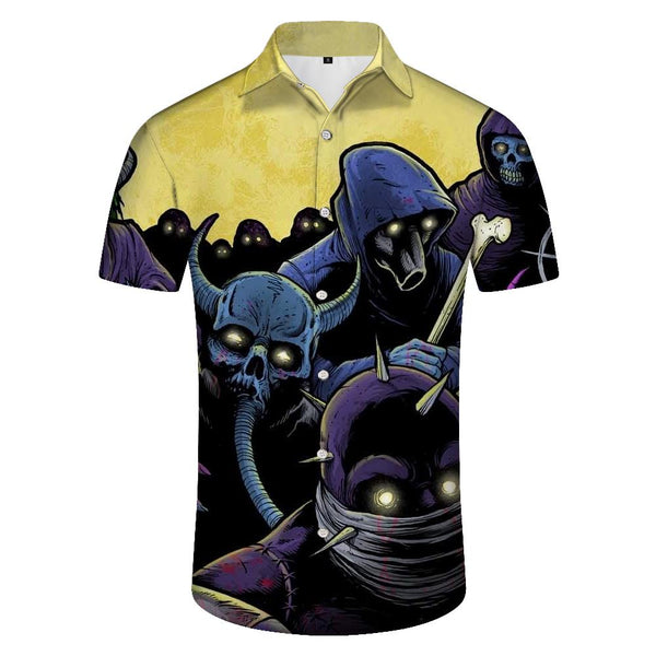 
Cartoon funny skull pattern print cool fashion men's summer spring style short-sleeved outdoor tops
                