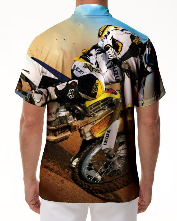 
Beach outdoor stimulation motorcycle with pocket tropical button short-sleeved shirt summer vacation beach shirt Hawaiian tropical four seasons short-sleeved shirt men
                