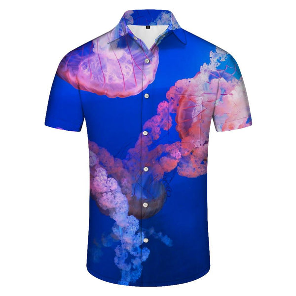 
Blue Undersea Colorful Jellyfish Men's Summer Tropical Button Shirt Hawaiian Party Short Sleeve Vacation Beach Shirt Print Pattern
                