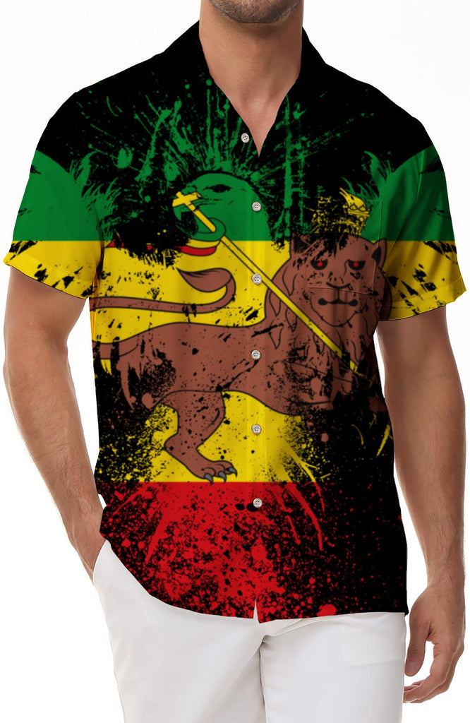 Mexican flag abstract pattern men's shirt loose casual short sleeve regular fit tropical Hawaiian top fun print