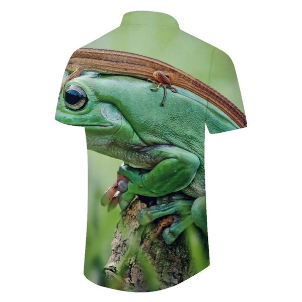 
Stone lizard and frog on tree print men's Hawaiian tropical shirt short sleeve casual button down summer beach shirt with pockets
                