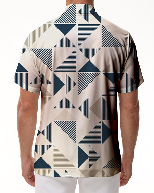 
Fashion Hawaiian button-down lapel geometric men's shirt daily beach seaside short sleeve
                
