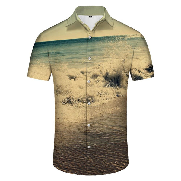 
Seaside Waves Tropical Summer Beach Hawaiian Button Lapel Pocket Men's Casual Loose Short Sleeve Shirt
                
