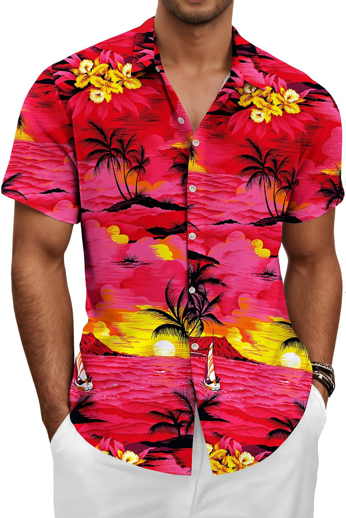 Hawaiian Shit for Men Beach Summer Mens Buton Down Short Sleeve Shit Tropical Vacation Casual Clothes