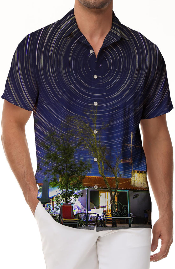 Night Purple Swirl Summer Beach Tropical Short Sleeve Mens Hawaiian Shirt Button Shirt Tropical Vibe