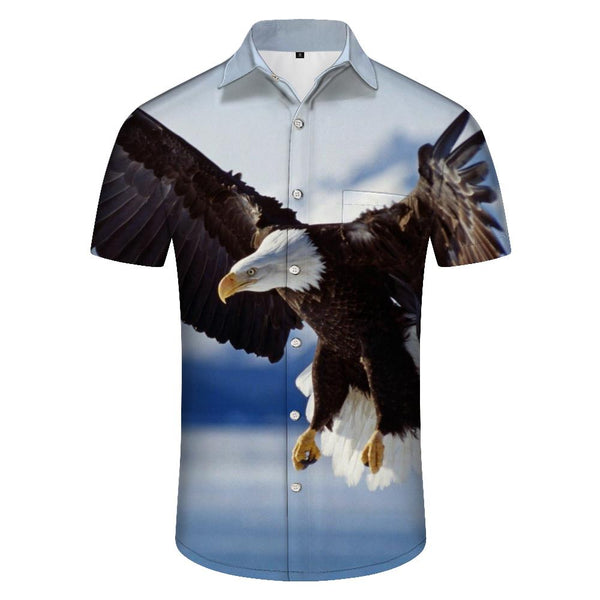 
Snow Mountain Bald Eagle Men's Cuban Shirt Short Sleeve Button-Down Beach Shirt Casual Four Seasons Print Pattern
                