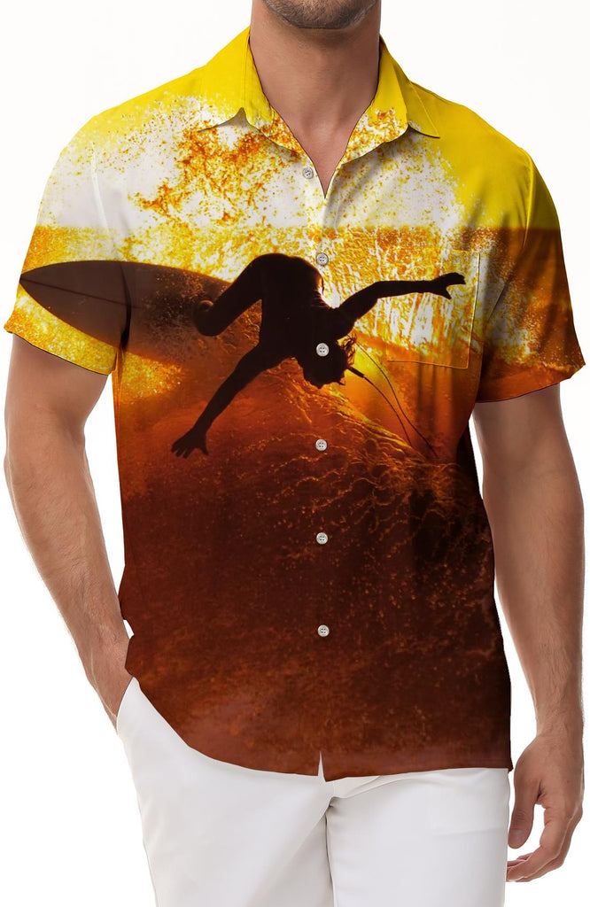 Beach sunset cool surfing Hawaii beach beach tops men's casual loose short-sleeved shirt comfortable and breathable