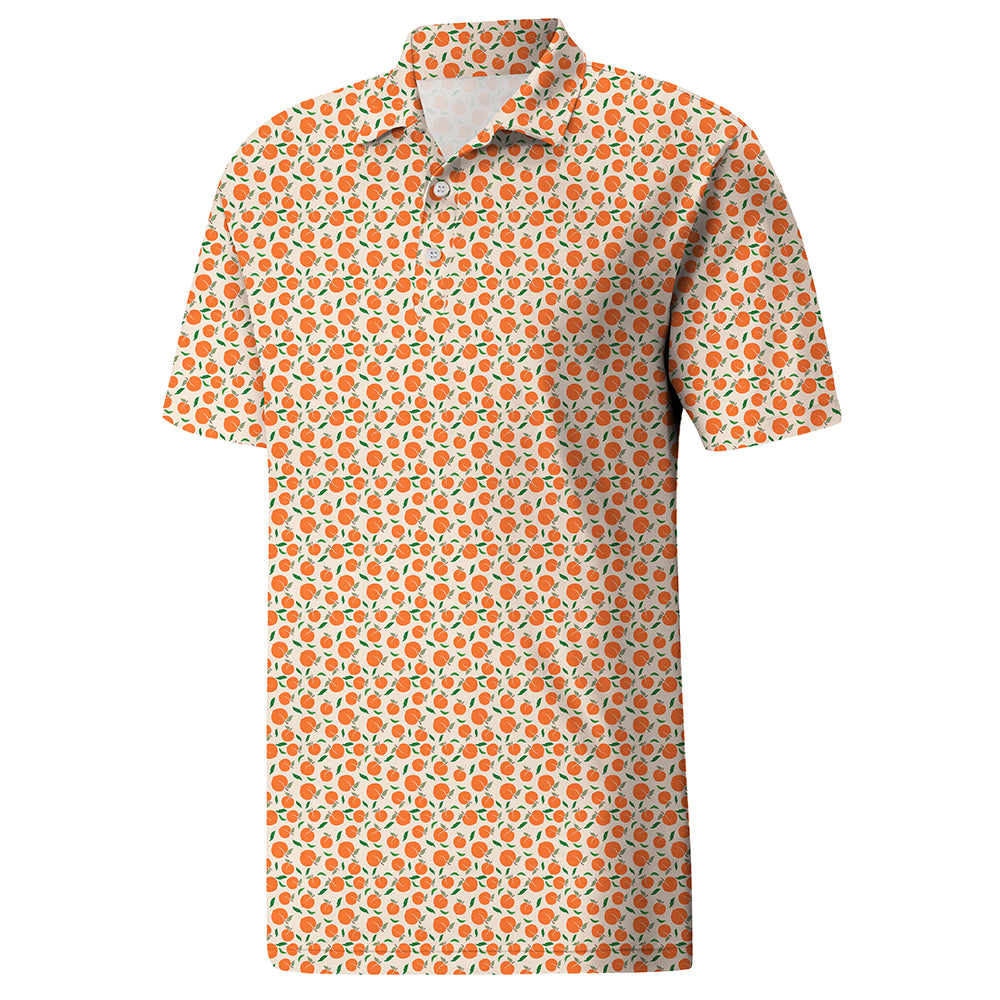 Men’s Orange Micro Print Polo Shirt for Weekend Style – Soft Stretch Fabric, Comfortable Fit