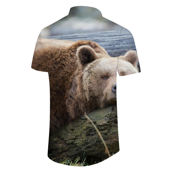 
Ecological balance brown bear sleeping in a tree print men's short sleeve Hawaiian shirt animal
                