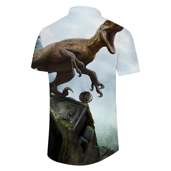 
Surfing dinosaur swing men's short-sleeved daily travel short-sleeved shirt summer Hawaii Haikou lapel button short-sleeved shirt casual
                