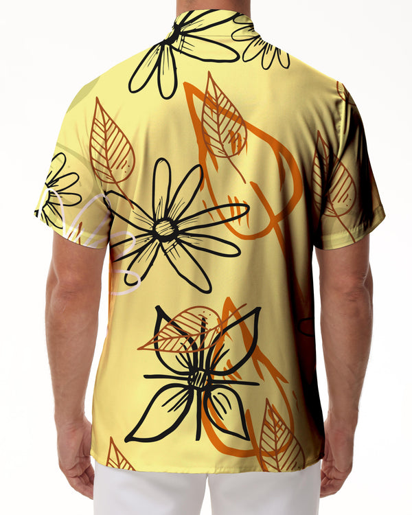 
Yellow fashion fun cool Hawaiian button lapel men's casual loose daily street simple versatile seaside beach tops
                
