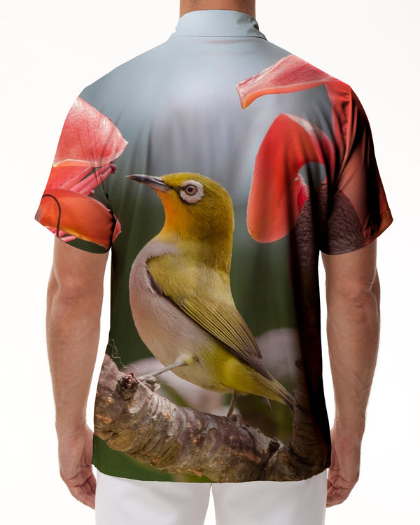 
Birds on the tree suitable for summer beach men's short-sleeved shirt Hawaiian tropical casual shirt button shirt four seasons
                