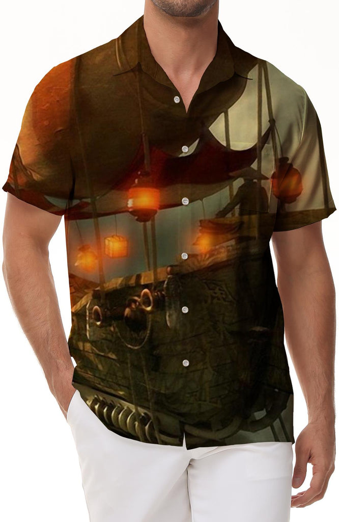 Men's Loose Breathable Hawaiian Shirt Retro Short Sleeve Regular Shirt Retro Style Printed Fashion Tops