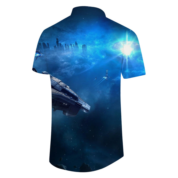 
Ocean sailing cruise ship sinking blue retro men's shirt short sleeve sports regular shirt casual short sleeve shirt beach vacation street
                