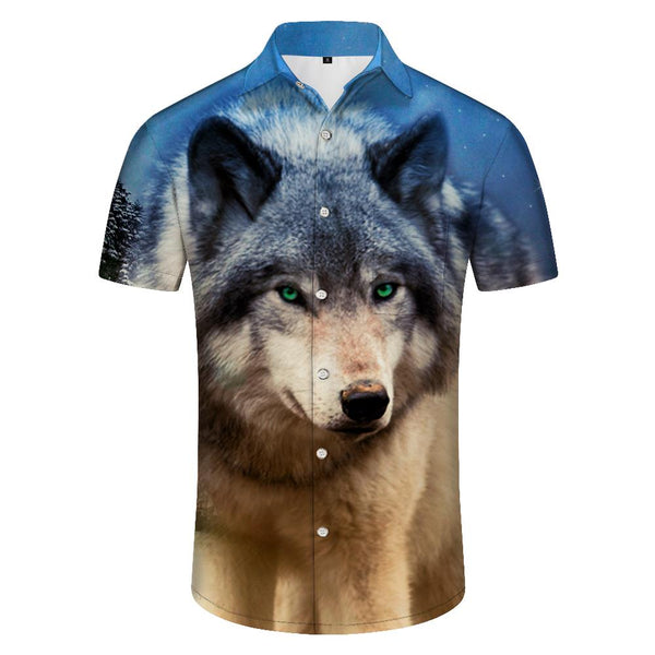 
Wild Wolf 3D Digital Printing Fashion Men's Casual Short Sleeve Button Shirt Summer Short Sleeve Shirt Hawaii
                