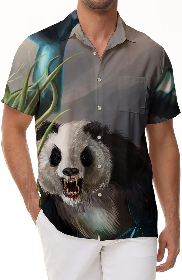 Zombie Panda Hawaiian Short Sleeve Shirt Tropical Four Seasons Men's Loose Street Walking Animal Trend Pattern