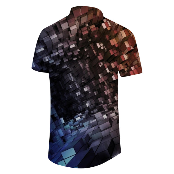 
Square Mixed Color Space Print Hawaiian Button Men's Daily Summer Shirt Short Sleeve
                