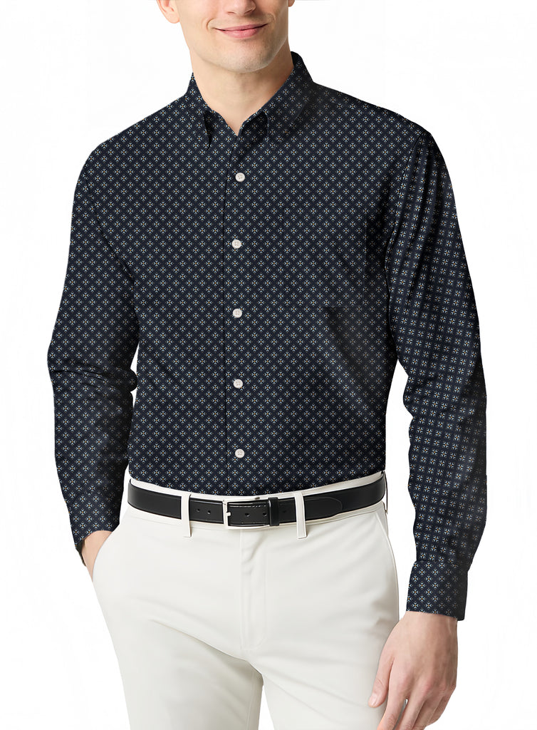 A Casual Long Sleeve Polo Shirt for Men with a Modern Micro Print