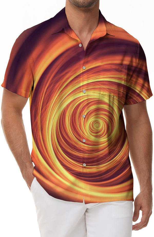 Orange psychedelic spiral psychedelic optical illusion 3d digital printing loose men's casual button-down shirt short sleeve summer tops shirt
