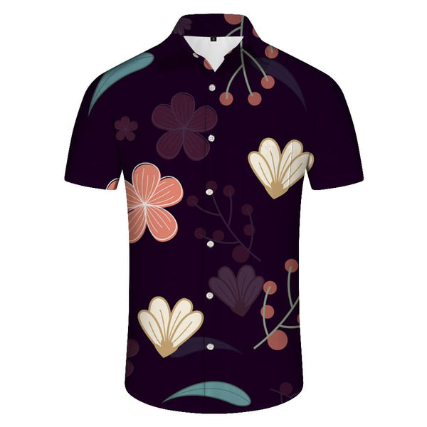 
Black floral men's casual loose fashion Hawaiian shirt tropical style summer button-down beach short sleeve
                