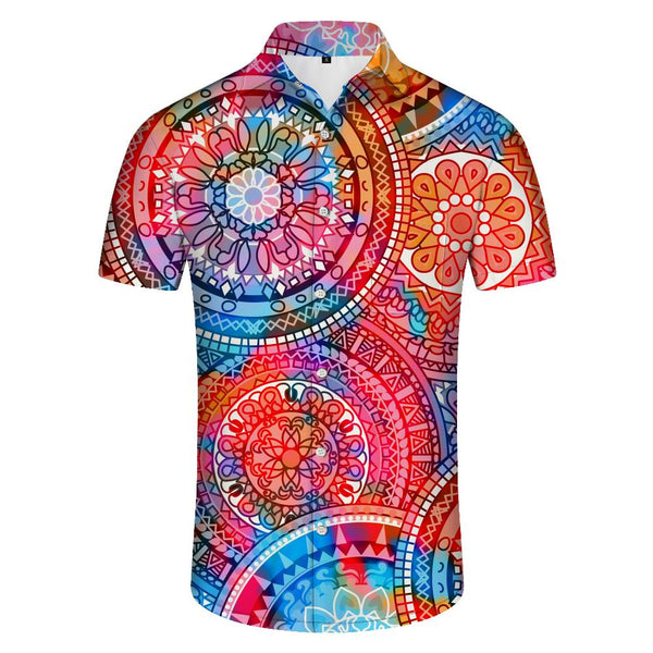 
Retro Asian Indian pattern short sleeve fashionable Hawaiian shirt button down suitable for summer beach seaside travel
                