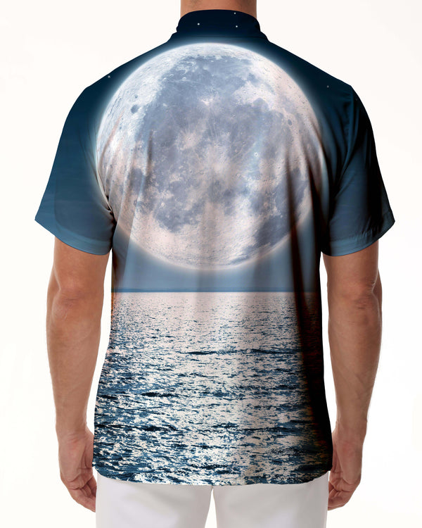 
Comfortable and breathable seaside moon digital printing fashionable men's daily travel short-sleeved shirt Hawaii
                