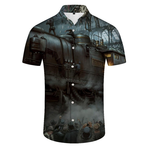 
Men's Hawaiian Shirt Steam Train Short Sleeve Beach Shirt Tropical Vacation Beach Shirt
                