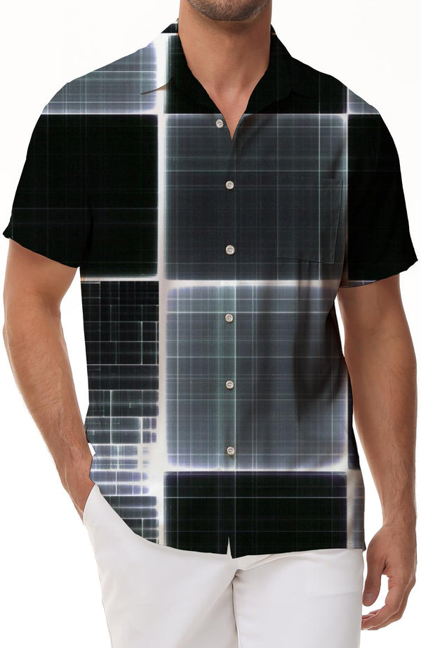 Geometric Fashion Comfortable Breathable Short Sleeve Retro Loose Shirt Beach Short Sleeve Button Hawaiian Shirt