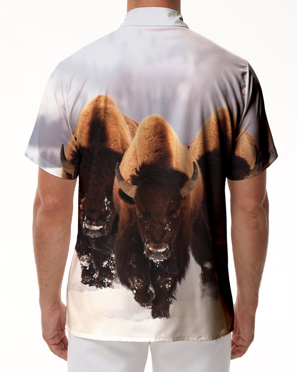 
Angus Cattle Tropical Buffalo Summer Men's Casual Daily Travel Casual Button Shirt Comfortable Breathable Hawaiian Shirt
                