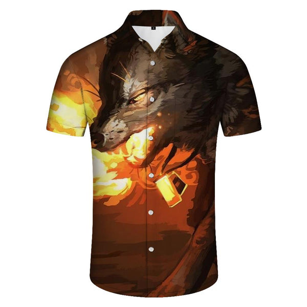 
3D Printed Animals Fire Wolf Cub Hawaii Everyday Vacation Button Casual Button-Down Short Sleeve Men's Shirt Lapel
                